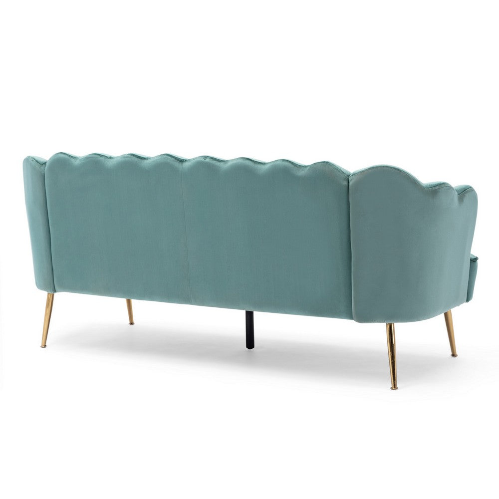 Nika Sofa | Modern Channel Stitched | 76" | Solid Wood | Blue Velvet