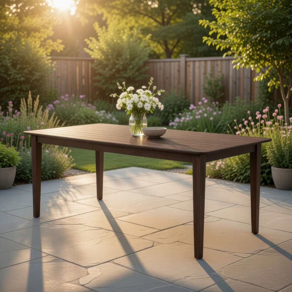 Dining Table | 76" Rectangular | Curved Corners | Brown Rubberwood