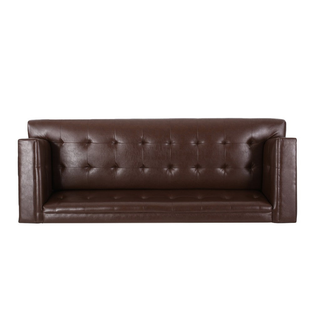 Alio Sofa 3 Seater 81 Inch Tuxedo Arms Tufted Brown Faux Leather BM327041