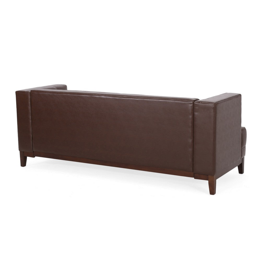 Alio Sofa 3 Seater 81 Inch Tuxedo Arms Tufted Brown Faux Leather BM327041