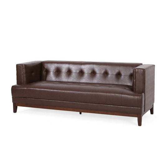 Alio Sofa, 3 Seater, 81 Inch, Tuxedo Arms, Tufted Brown Faux Leather