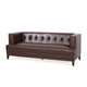 Alio Sofa, 3 Seater, 81 Inch, Tuxedo Arms, Tufted Brown Faux Leather
