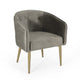 Dining Armchair, Round Button Tufted Backrest, Gray Velvet, Gold Legs