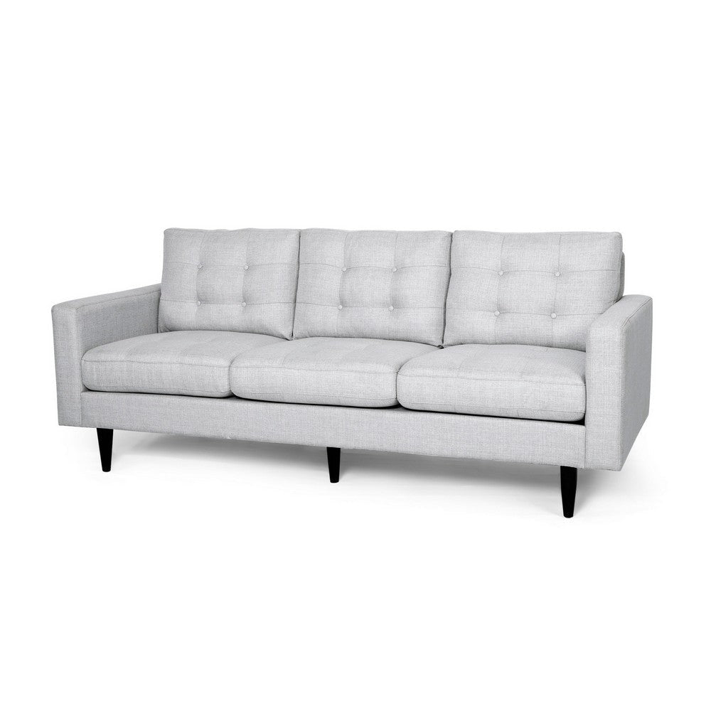 Apex Sofa, 3 Seater, 83 Inch, Modern Button Tufted, Light Gray Fabric