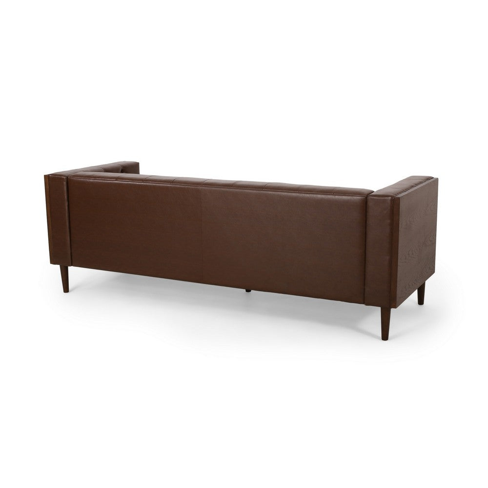 Biya Sofa | 3 Seater | 90" | Tufted Dark Brown Faux Leather | 2 Pillow