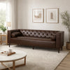 Biya Sofa | 3 Seater | 90" | Tufted Dark Brown Faux Leather | 2 Pillow