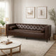 Biya Sofa | 3 Seater | 90" | Tufted Dark Brown Faux Leather | 2 Pillow