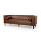 Biya Sofa | 3 Seater | 90" | Tufted Brown Faux Leather | 2 Pillows