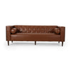 Biya Sofa | 3 Seater | 90" | Tufted Brown Faux Leather | 2 Pillows