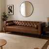 Biya Sofa | 3 Seater | 90" | Tufted Brown Faux Leather | 2 Pillows