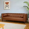 Biya Sofa | 3 Seater | 90" | Tufted Brown Faux Leather | 2 Pillows