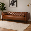 Biya Sofa | 3 Seater | 90" | Tufted Brown Faux Leather | 2 Pillows