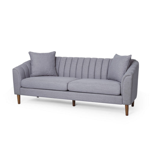Troc Sofa | Retro Channel Stitching | 85" Solid Wood | Light Gray
