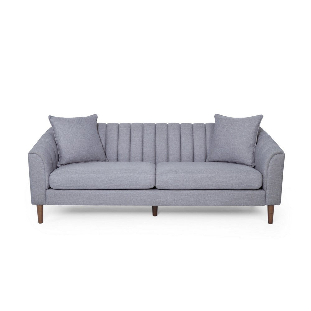 Troc Sofa | Retro Channel Stitching | 85" Solid Wood | Light Gray
