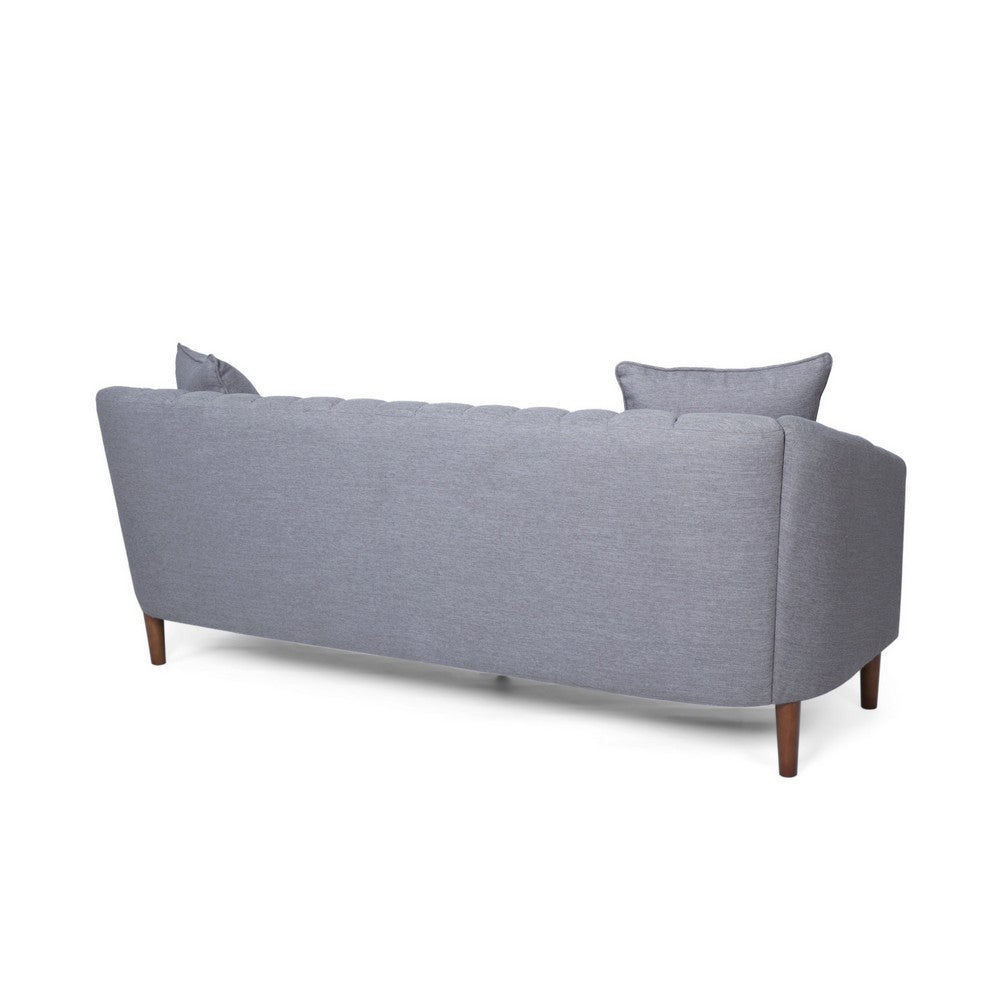 Troc Sofa | Retro Channel Stitching | 85" Solid Wood | Light Gray