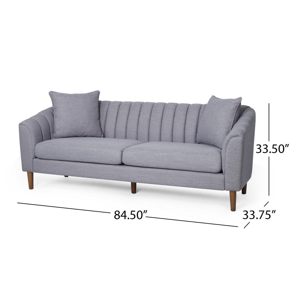 Troc Sofa | Retro Channel Stitching | 85" Solid Wood | Light Gray