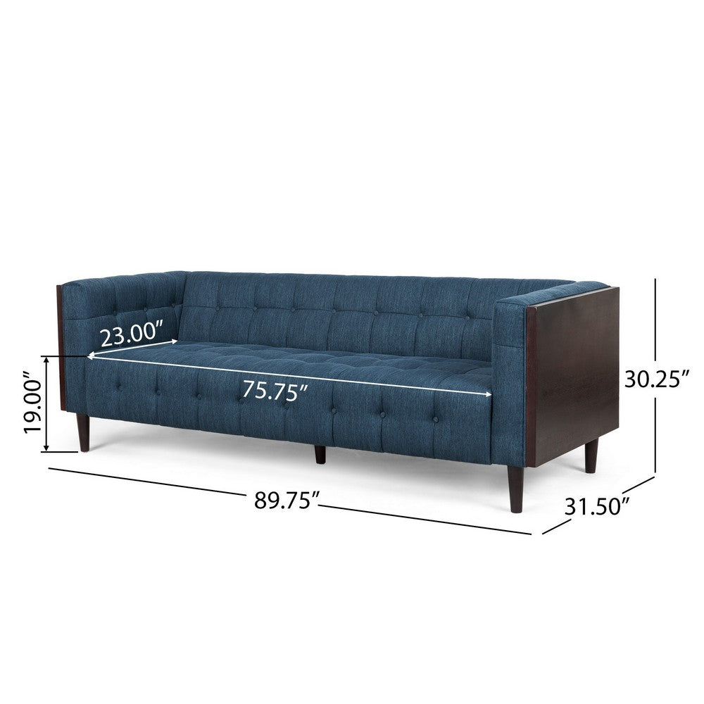 Yuro Sofa | 3 Seater | Chesterfield Button Tufted | 90" | Blue Fabric