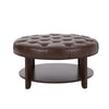 Kiam Ottoman | Shelf | Tufted Dark Brown Faux Leather | Wood 32 Inch