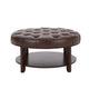 Kiam Ottoman | Shelf | Tufted Dark Brown Faux Leather | Wood 32 Inch
