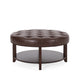 Kiam Ottoman Shelf Tufted Dark Brown Faux Leather Wood 32 Inch BM327067