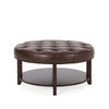 Kiam Ottoman | Shelf | Tufted Dark Brown Faux Leather | Wood 32 Inch