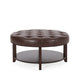 Kiam Ottoman | Shelf | Tufted Dark Brown Faux Leather | Wood 32 Inch