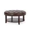 Kiam Ottoman | Shelf | Tufted Dark Brown Faux Leather | Wood 32 Inch