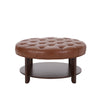 Kiam Ottoman | Shelf | Light Brown Faux Leather | Brown Wood 32 Inch