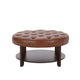 Kiam Ottoman | Shelf | Light Brown Faux Leather | Brown Wood 32 Inch