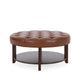 Kiam Ottoman | Shelf | Light Brown Faux Leather | Brown Wood 32 Inch