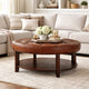 Kiam Ottoman | Shelf | Light Brown Faux Leather | Brown Wood 32 Inch