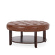 Kiam Ottoman | Shelf | Light Brown Faux Leather | Brown Wood 32 Inch