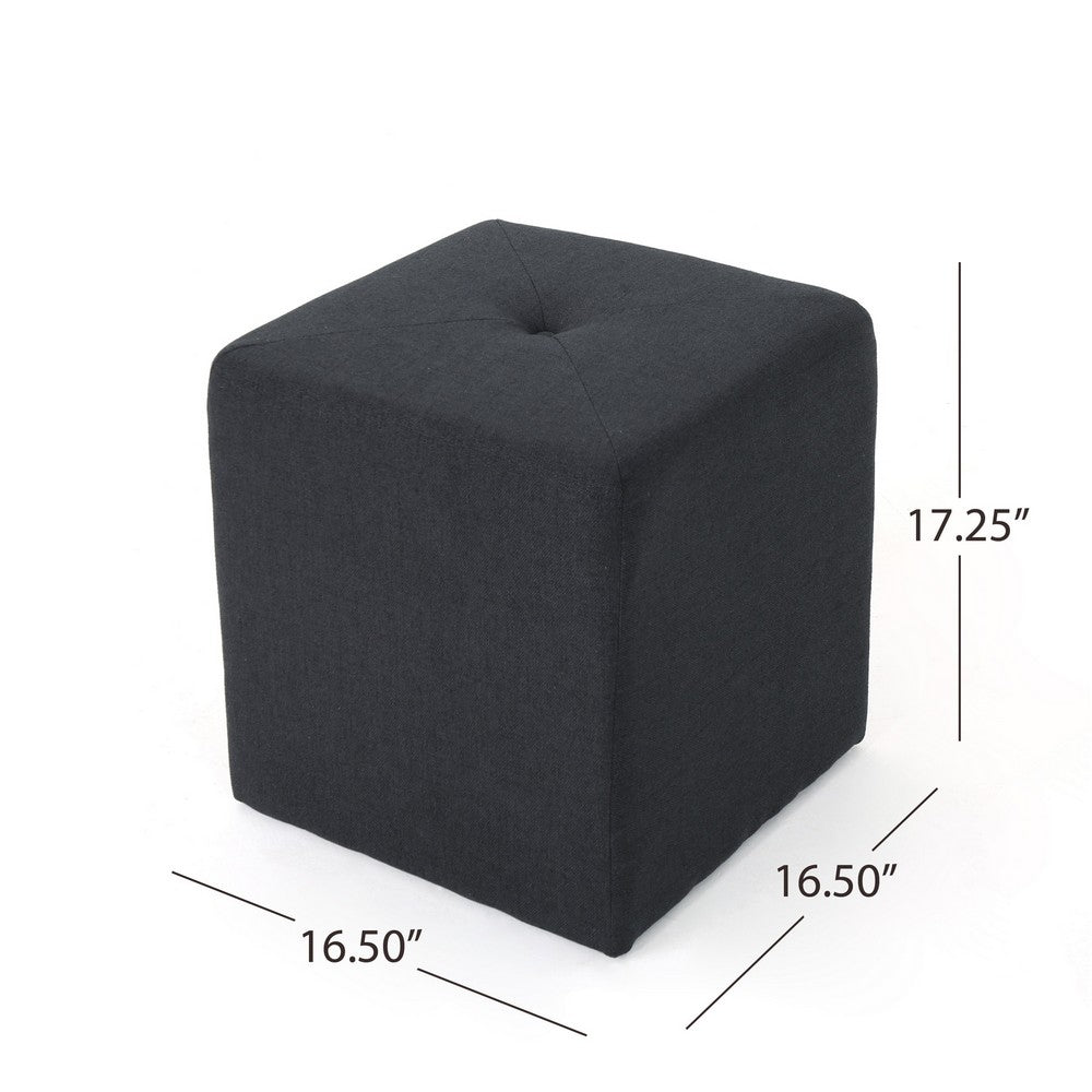 Liasa Footstool Ottoman | Charcoal Gray Fabric | Rubberwood | 17 Inch