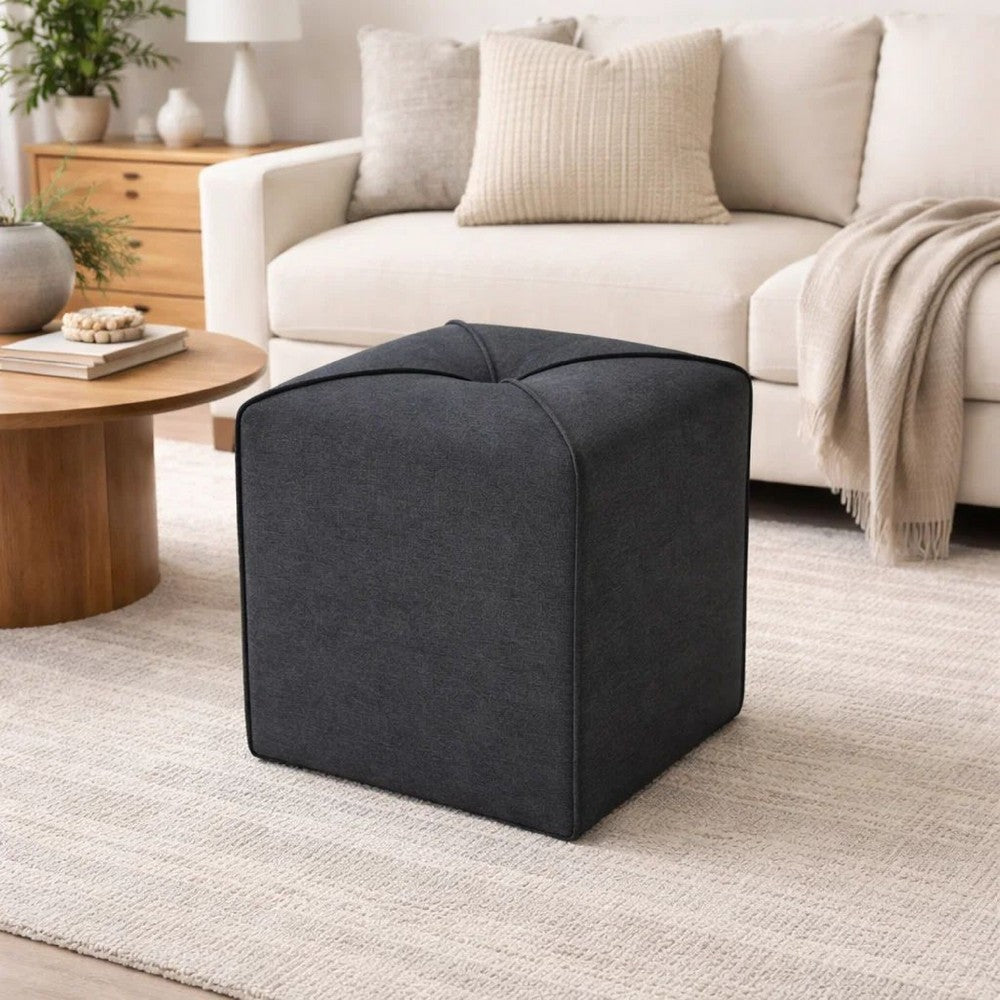 Liasa Footstool Ottoman, Charcoal Gray, Rubberwood Frame, 17 Inch