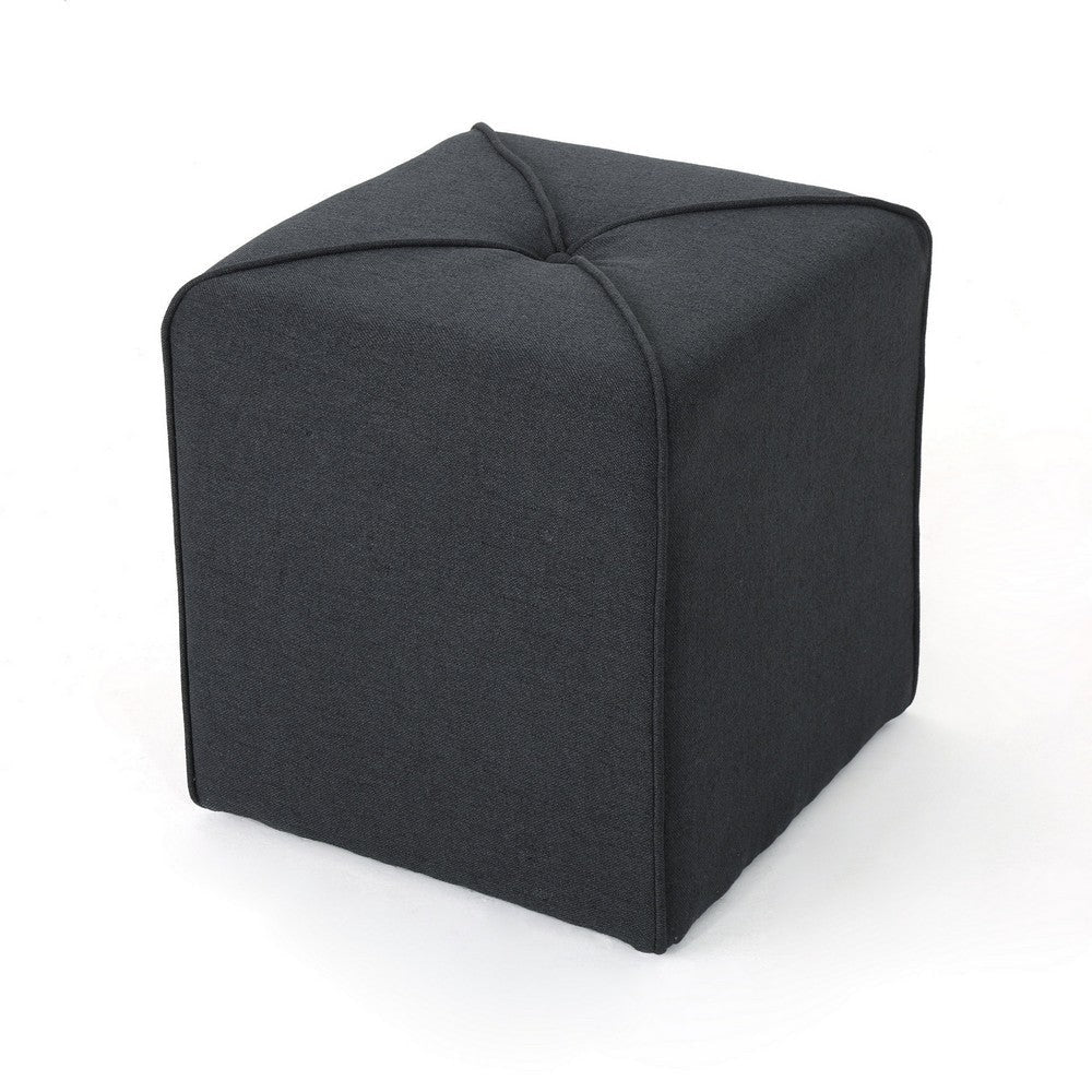 Liasa Footstool Ottoman, Charcoal Gray, Rubberwood Frame, 17 Inch