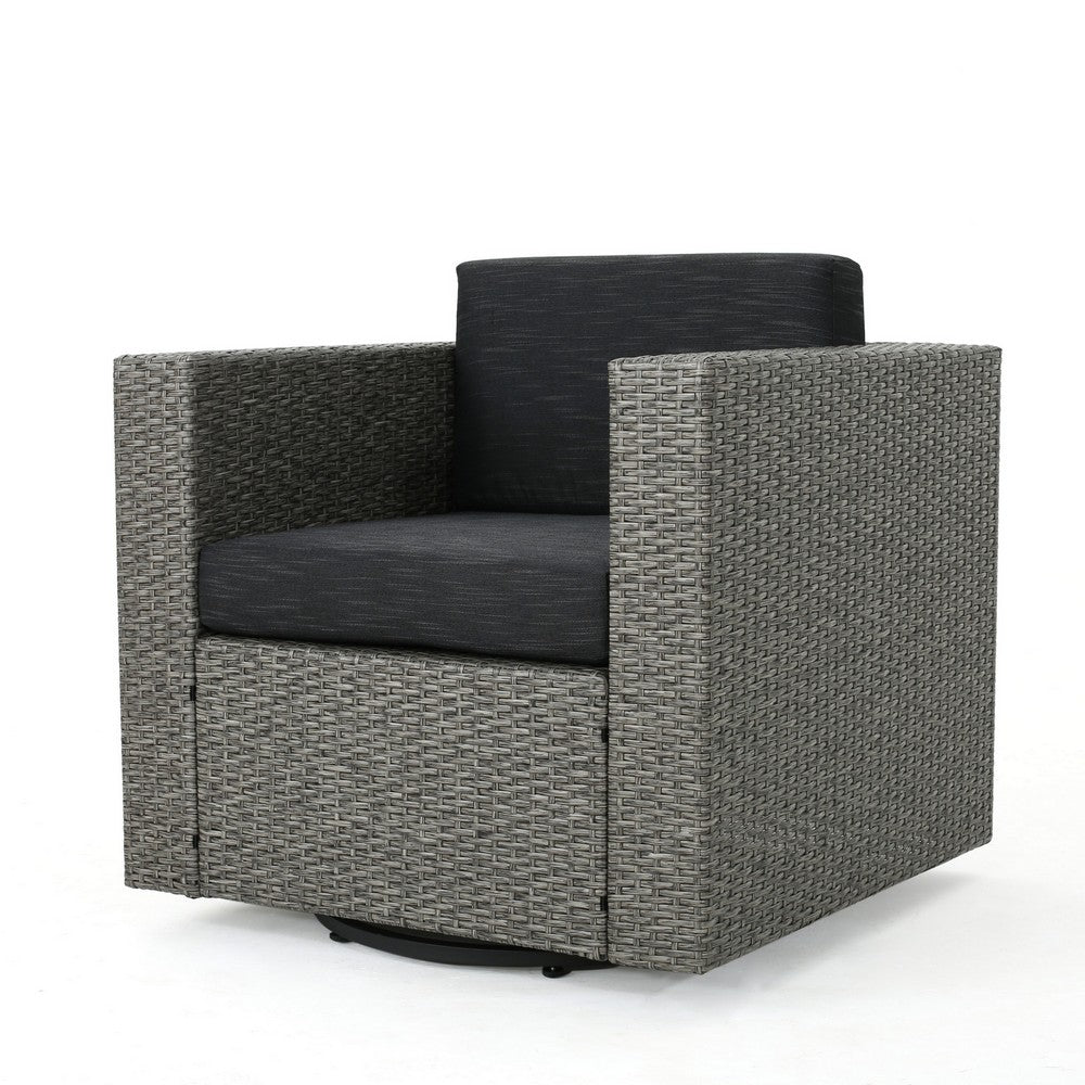 Perie Outdoor Swivel Chair | Black Fabric | Gray Wicker | 34 Inch