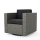 Perie Outdoor Swivel Chair | Black Fabric | Gray Wicker | 34 Inch