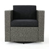 Perie Outdoor Swivel Chair | Black Fabric | Gray Wicker | 34 Inch