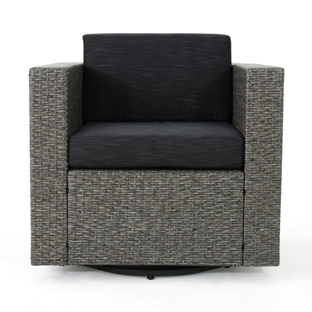 Perie Outdoor Swivel Chair | Black Fabric | Gray Wicker | 34 Inch