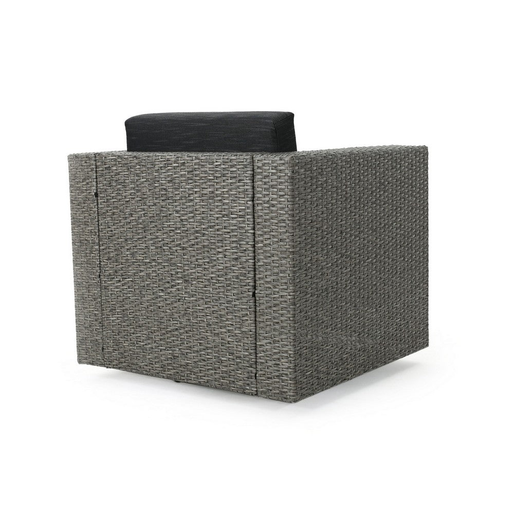 Perie Outdoor Swivel Chair | Black Fabric | Gray Wicker | 34 Inch