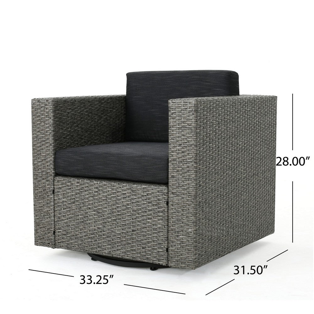 Perie Outdoor Swivel Chair | Black Fabric | Gray Wicker | 34 Inch