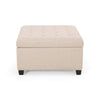 Cindy Storage Ottoman | Tufted Wheat Polyester | Brown Wood | 31 Inch