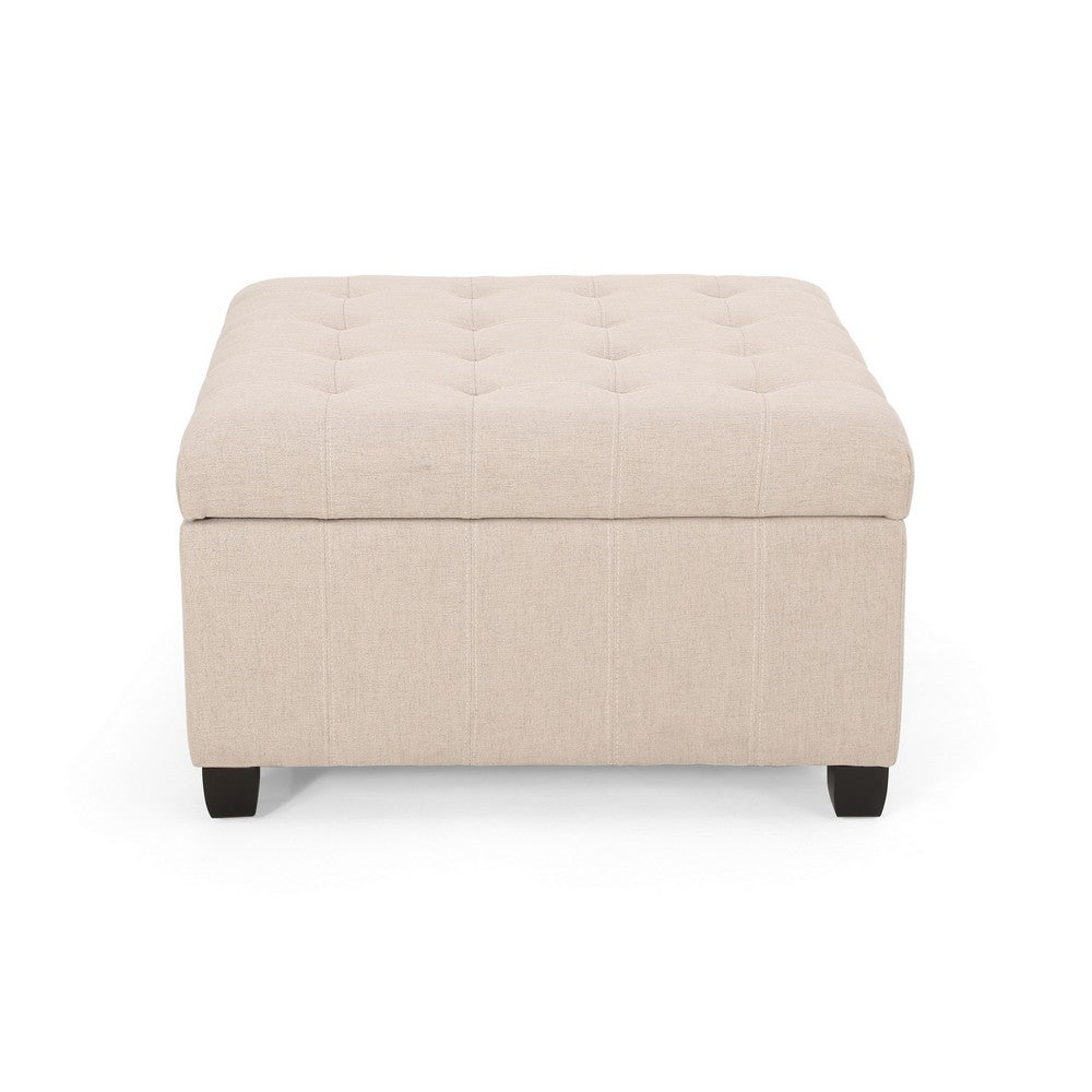 Cindy Storage Ottoman | Tufted Wheat Polyester | Brown Wood | 31 Inch