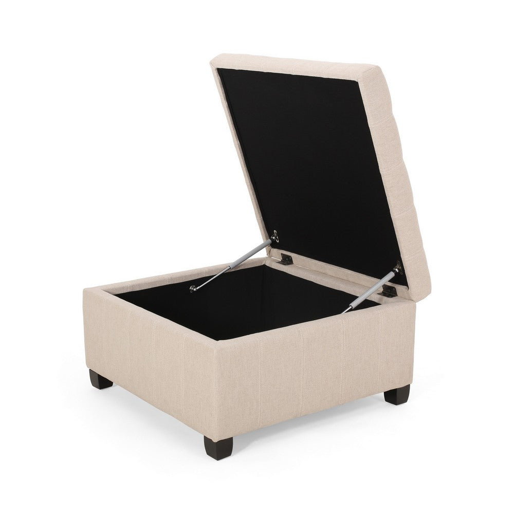 Cindy Storage Ottoman | Tufted Wheat Polyester | Brown Wood | 31 Inch