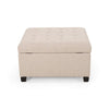 Cindy Storage Ottoman | Tufted Wheat Polyester | Brown Wood | 31 Inch