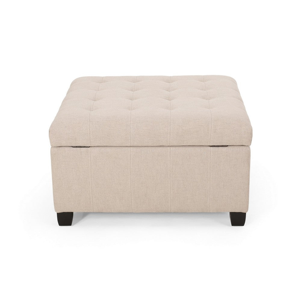 Cindy Storage Ottoman | Tufted Wheat Polyester | Brown Wood | 31 Inch