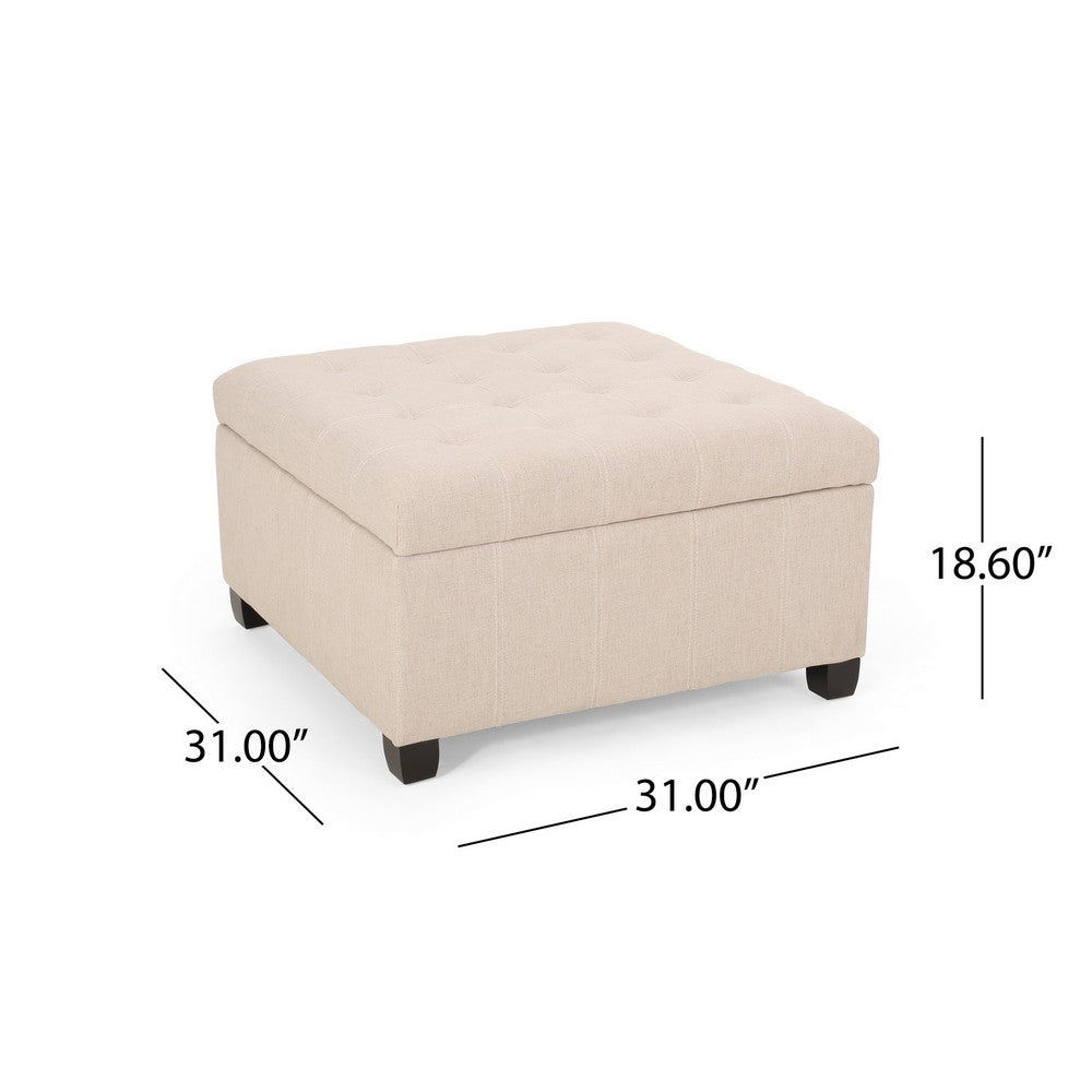 Cindy Storage Ottoman | Tufted Wheat Polyester | Brown Wood | 31 Inch