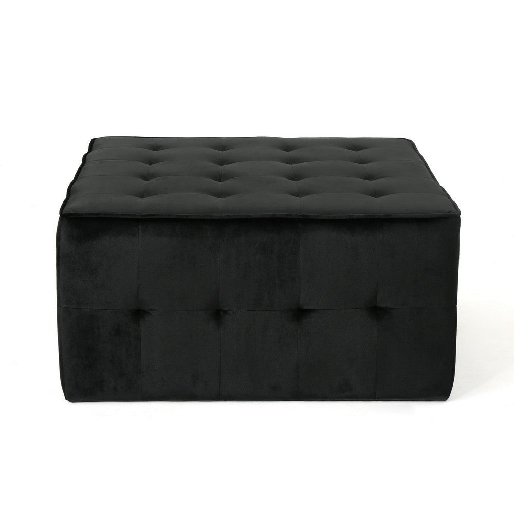 Ottoman Tufted Soft Black Velvet Iron Frame Square 31 Inch Top BM327083