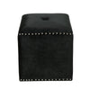 Neli Ottoman Black Velvet Single Tuft on Top Nailhead Trim 17 Inch