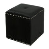 Neli Ottoman, Black Velvet, Single Tuft on Top, Nailhead Trim, 17 Inch